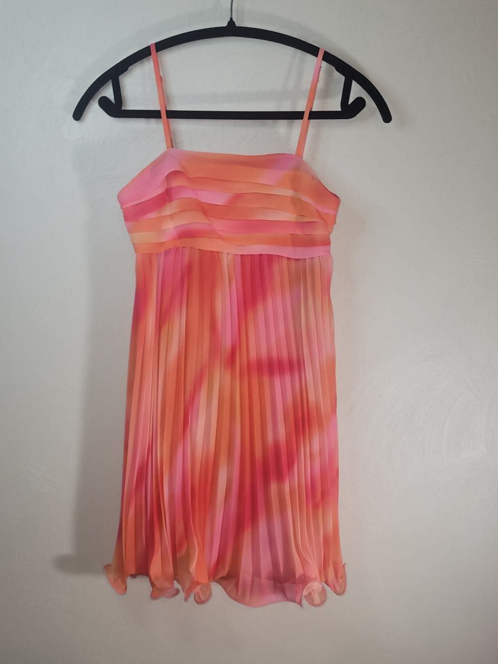 Spaghetti-Strap Pleated Hoco Dress in Pink & Orange- Size XS